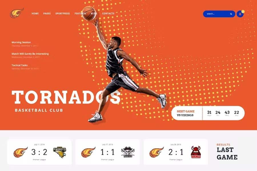 Tornados - Basketball NBA Team WordPress Theme