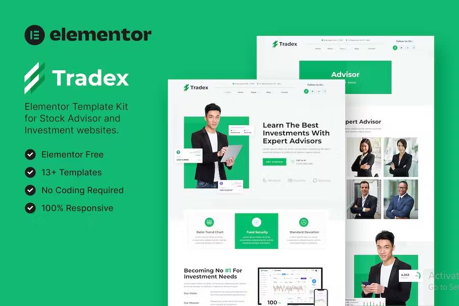 Tradex – Stock Advisor & Investment Elementor Template Kit listing image
