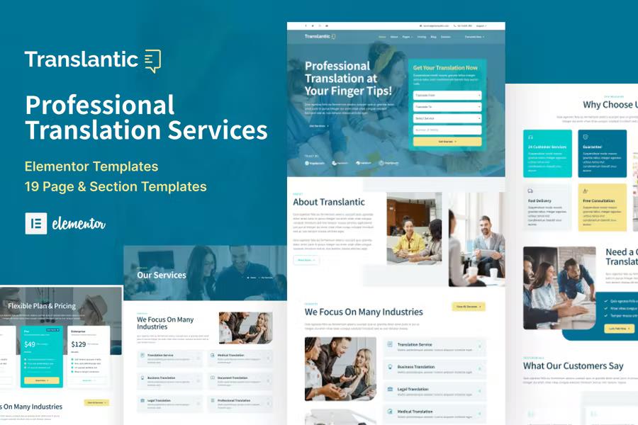 Translantic - Translation Service Agency Elementor Template Kit listing image