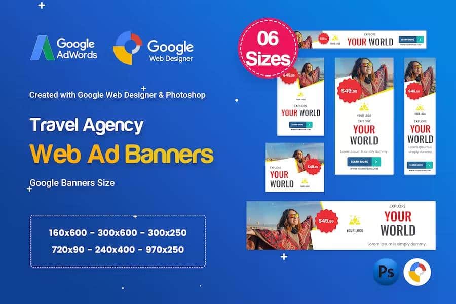 Travel Agency Banners HTML5 D56 Ad - GWD & PSD