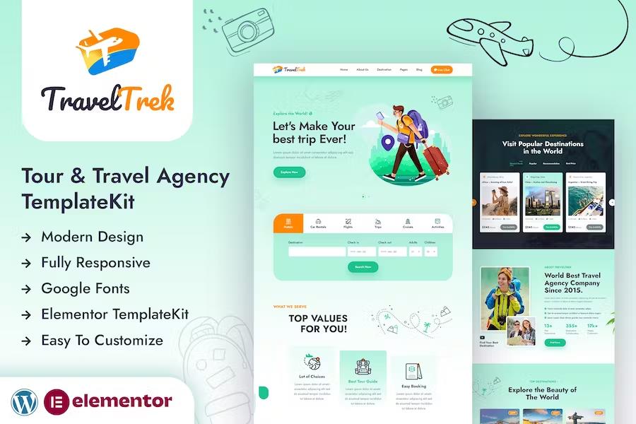 Travel Trek - Tour and Travel Agency Elementor Template Kit product preview