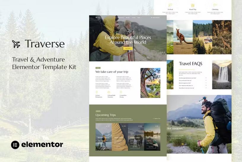 Product preview supplied for Traverse - Travel & Tour Agency Elementor Template Kit