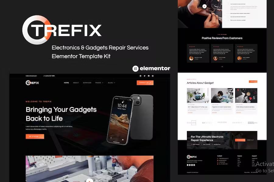 Product preview supplied for Trefix - Electronics & Gadgets Repair Services Elementor Template Kit