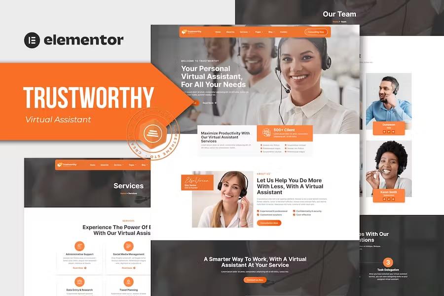 Trustworthy - Virtual Assistant Business Elementor Template Kit product preview