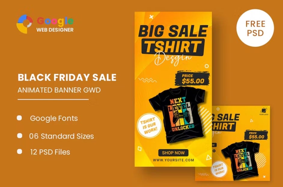 Big Sale Tshirt HTML5 Banner Ads GWD product preview