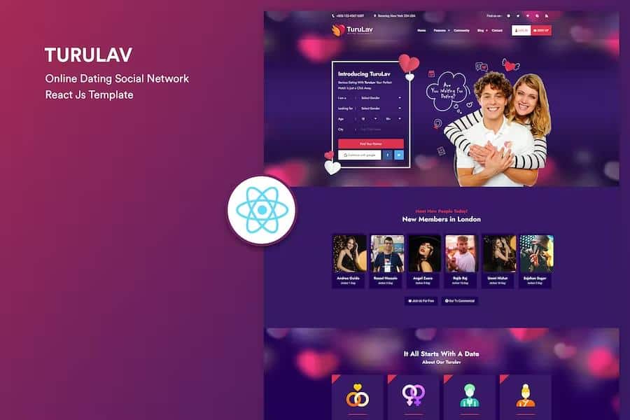 TuruLav - Dating Social Network React Js Template