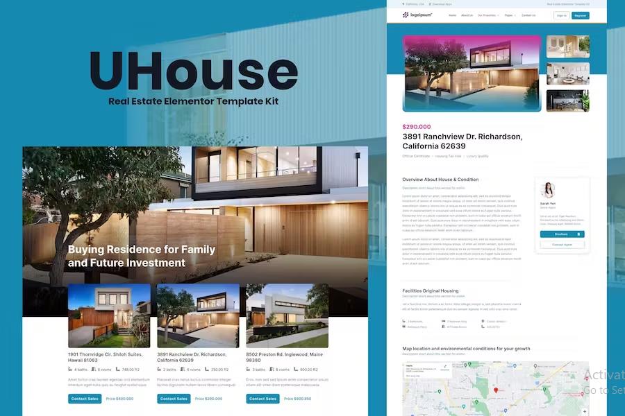 UHouse - Real Estate Elementor Template Kit product preview