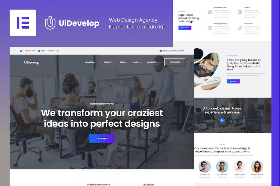 Preview image for UiDevelop - Web Design Agency Elementor Template Kit