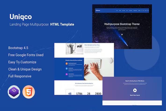 Product preview supplied for Uniqco - Multipurpose Landing page Template