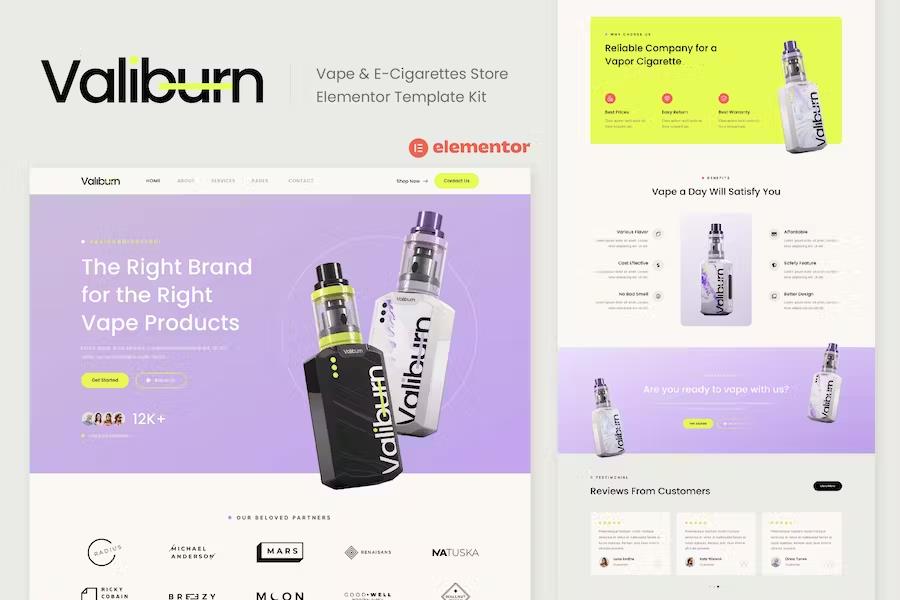 Valiburn - Vape & E-Cigarettes Store Elementor Template Kit product preview