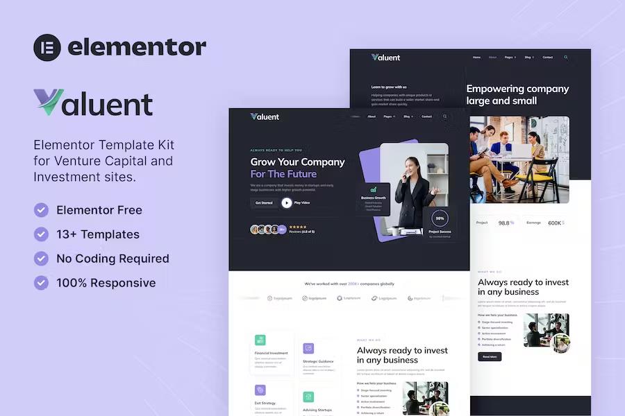 Preview image for Valuent – Venture Capital & Investment Elementor Template Kit