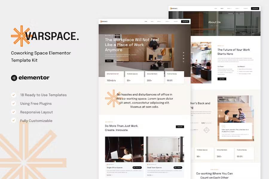 Varspace - Coworking Space Elementor Template Kit product preview