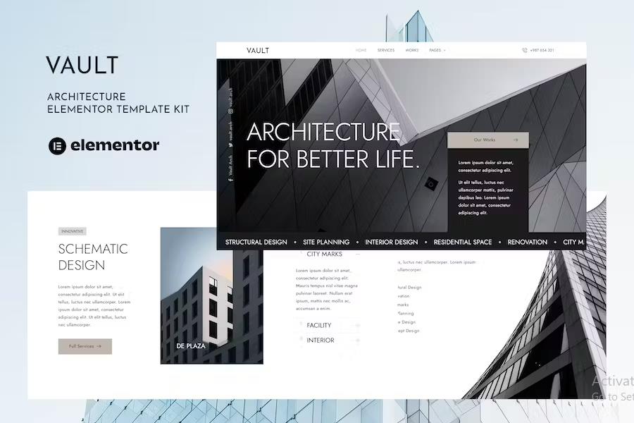 Product preview supplied for Vault - Architecture Interior Elementor Template Kit