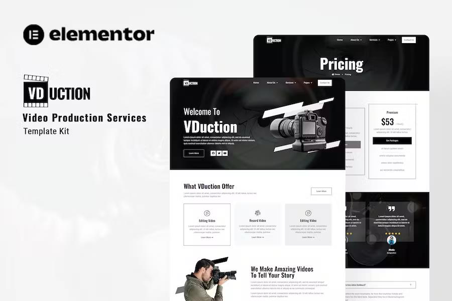 VDuction - Video Production Service Elementor Template Kit product preview