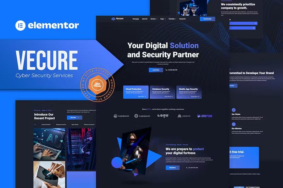 Product preview supplied for Vecure - Cyber Security Services Elementor Template Kit