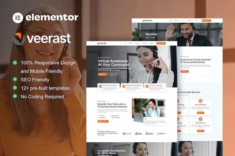 Veerast - Virtual Assistant Service Elementor Pro Template Kit product preview