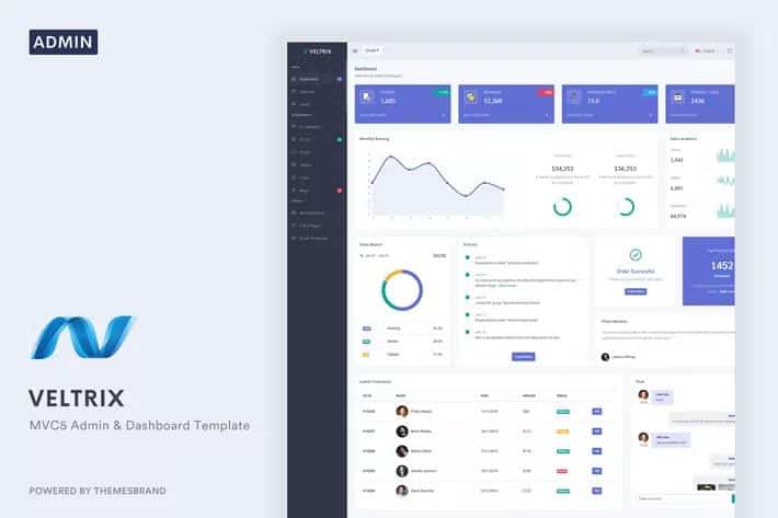 Veltrix - MVC5 Admin & Dashboard Template product preview