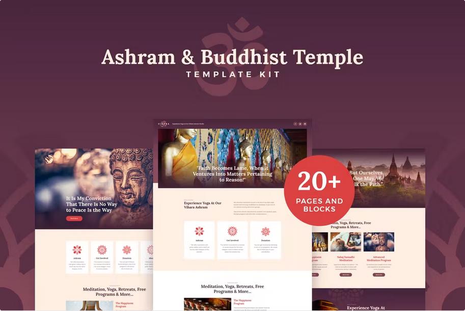 Product preview supplied for Vihara - Ashram & Oriental Buddhist Temple Elementor Template Kit