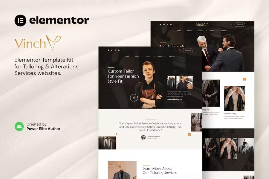 Preview image for Vinch – Professional Tailoring & Alterations Services Elementor Template Kit