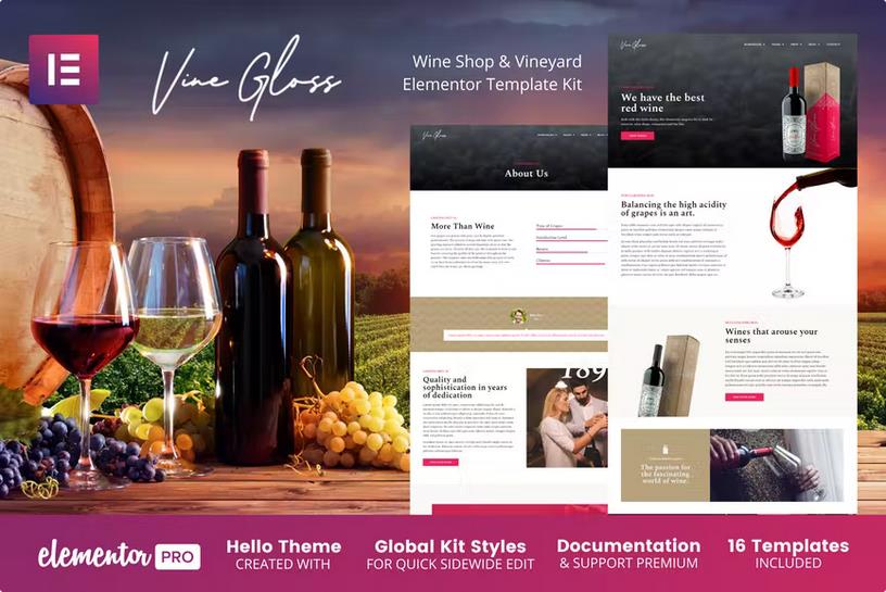 Vine Gloss - Wine Shop & Vineyard Elementor Template Kit listing image