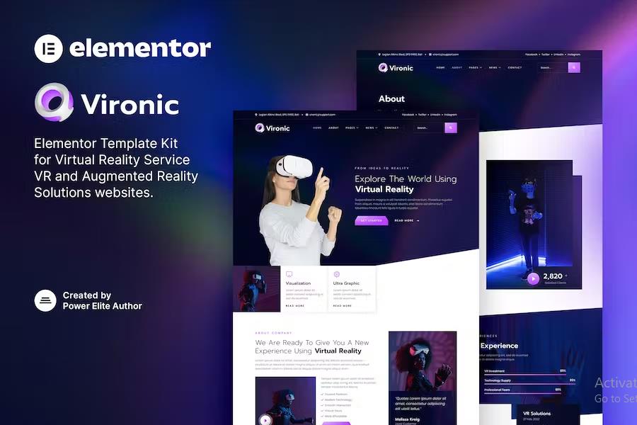 Vironic – Augmented & Virtual Reality Services Elementor Template Kit listing image