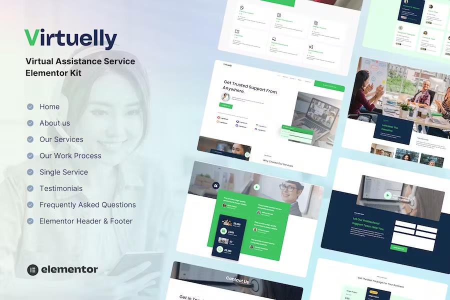 Product preview supplied for Virtuelly - Virtual Assistant Service Elementor Template Kit