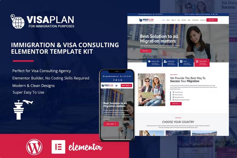 VisaPlan - Immigration & Visa Consulting Elementor Template Kit listing image