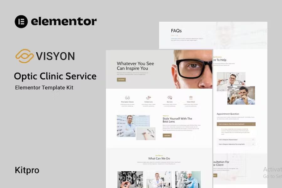 Product preview supplied for Visyon - Optic Clinic Service Elementor Template Kit