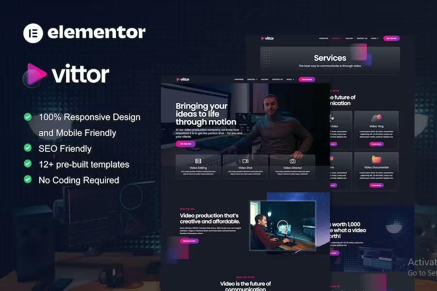 Vittor - Video Production Service Elementor Pro Template Kit listing image