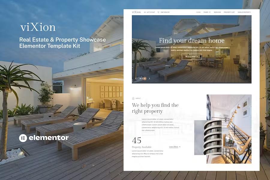 Vixion - Real Estate & Property Showcase Elementor Template Kit product preview