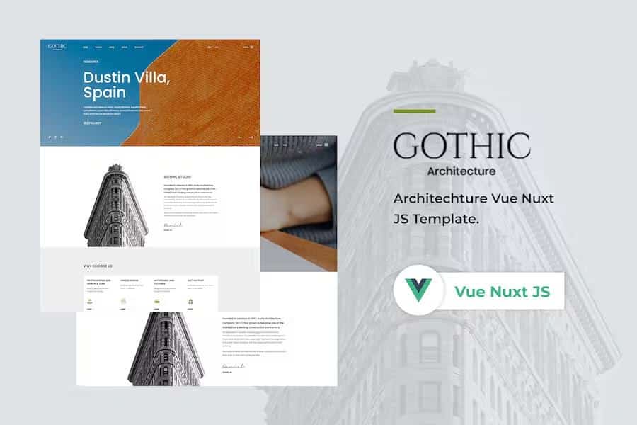 Vue JS Nuxt JS Architecture Website Template - Gothic