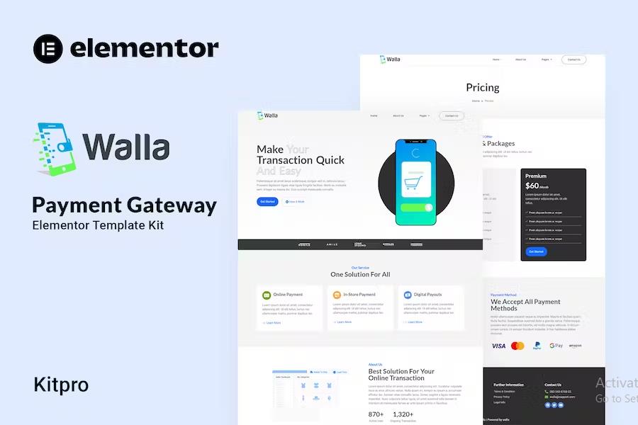Product preview supplied for Walla - Payment Gateway Elementor Template Kit