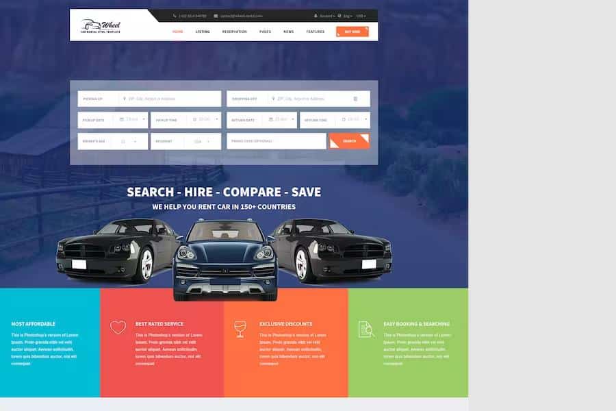 Wheel - Car Rental & Booking Responsive and Modern HTML5 Website Template