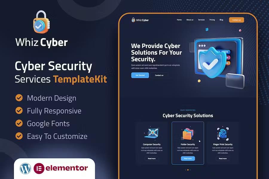 Product preview supplied for WhizCyber - Cyber Security Elementor Template Kit