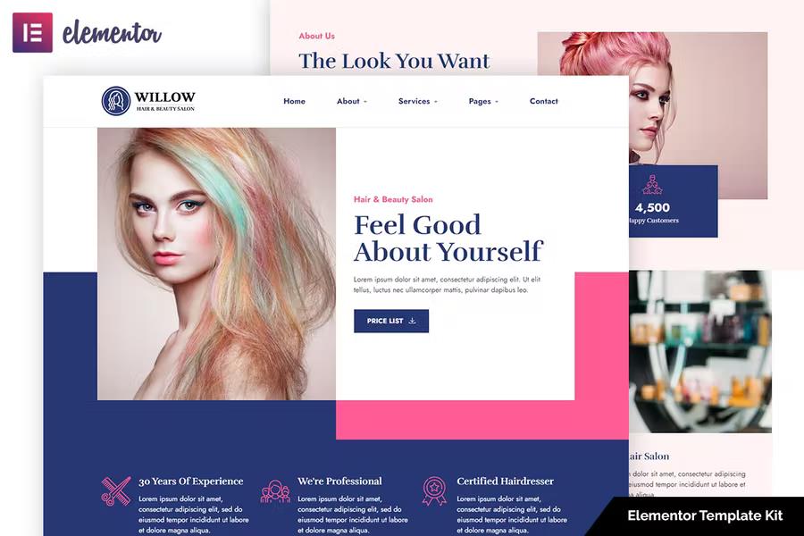 Willow - Hair & Beauty Salon Elementor Template Kit listing image