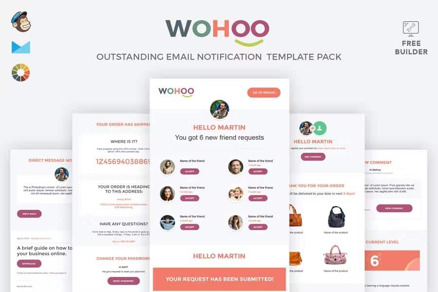 WOHOO - Beautiful Email Notifications Template - 15 Modules - Mailchimp & CampaignMoniter - Builder