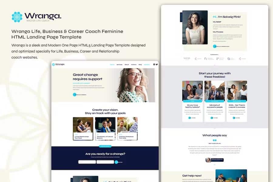Wranga Life, Business & Career Coach Feminine HTML Landing Page Template listing image
