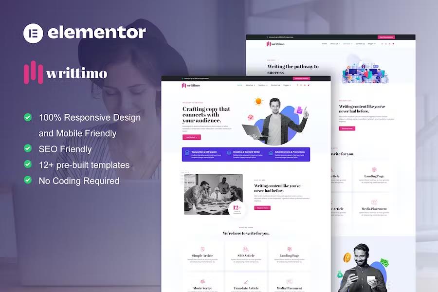 Writtimo - Content Writing Service Agency Elementor Kit listing image
