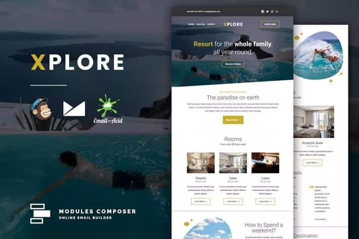 Xplore - Responsive Email for Hotels, Booking & Traveling with Online Builder