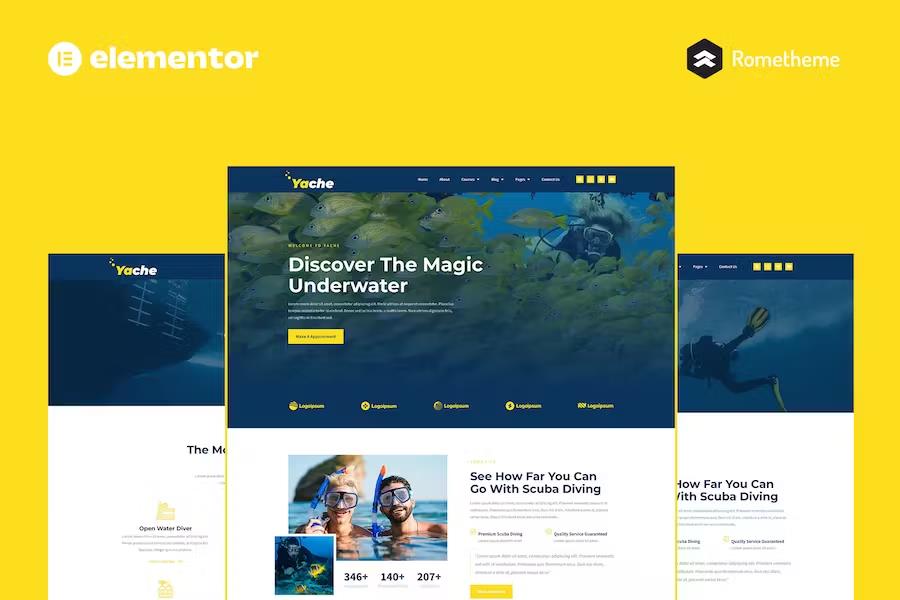Yache - Scuba Diving Center Elementor Pro Full Site Template Kit listing image
