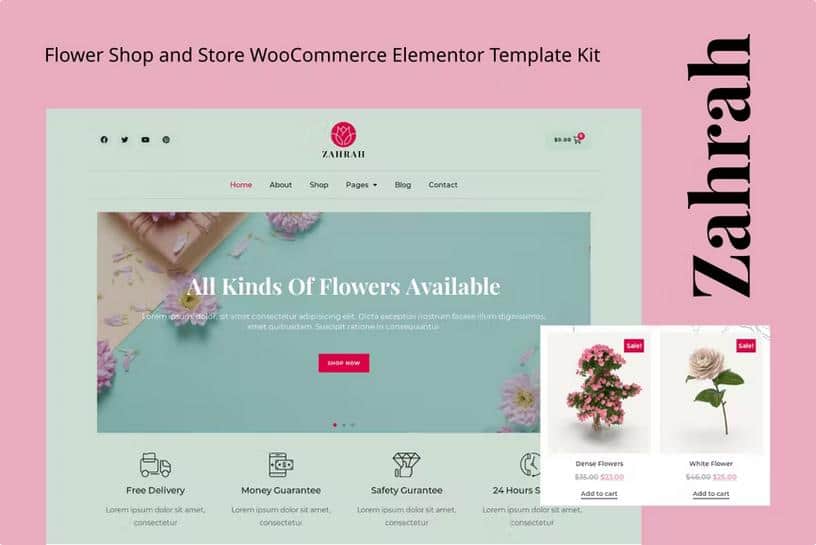 Zahrah - Flower Shop & Store WooCommerce Elementor Template Kit