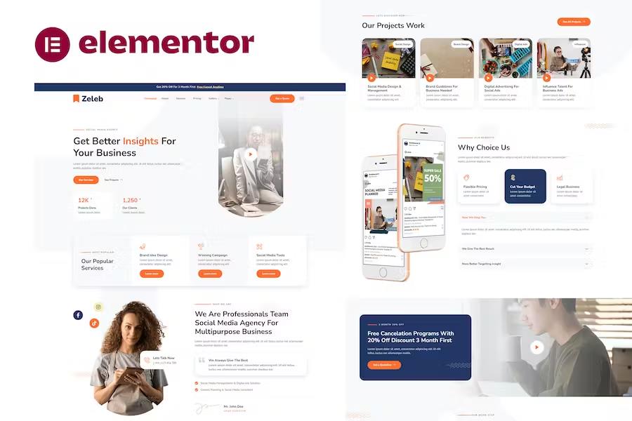 Product preview supplied for Zeleb - Social Media Marketing & Digital Advertising Elementor Template Kit
