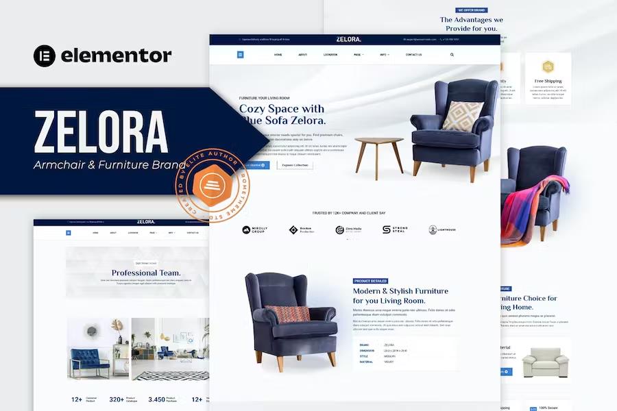 Zelora - Armchair & Furniture Brand Elementor Template Kit product preview