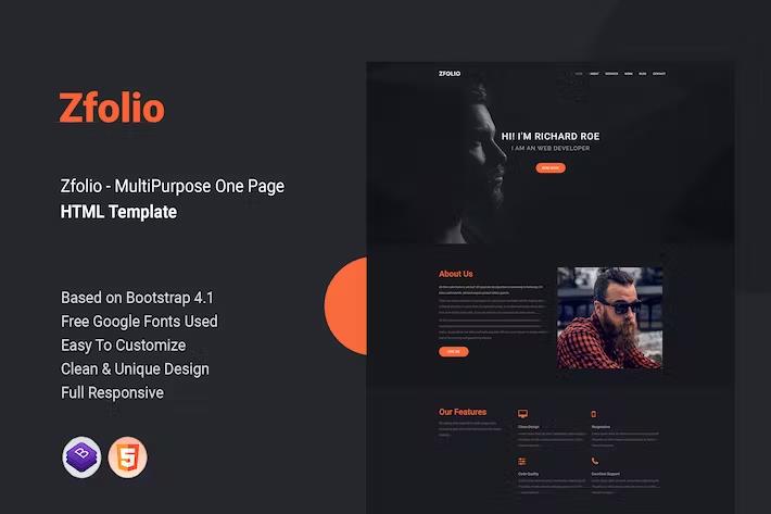Zfolio - MultiPurpose One Page HTML Template listing image