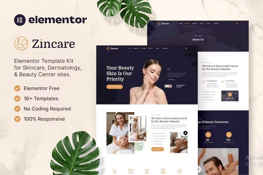 Zincare – Skincare & Dermatology Elementor Template Kit product preview