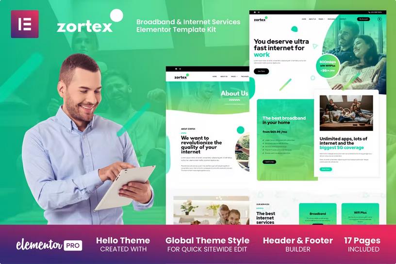 Zortex - Broadband & Internet Services Elementor Template Kit product preview