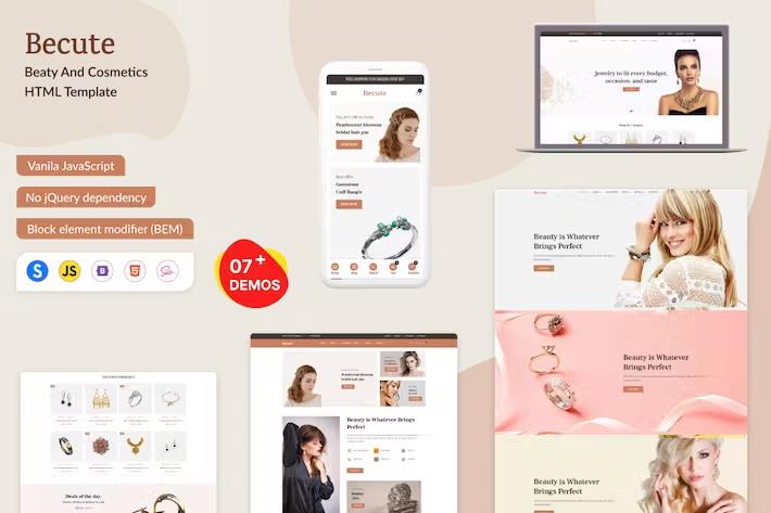 Becute -Jewelry and Beauty eCommerce HTML Template product preview