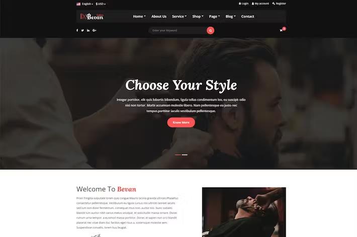 Preview image for Bevan – Barber Salon Bootstrap 4 HTML Template