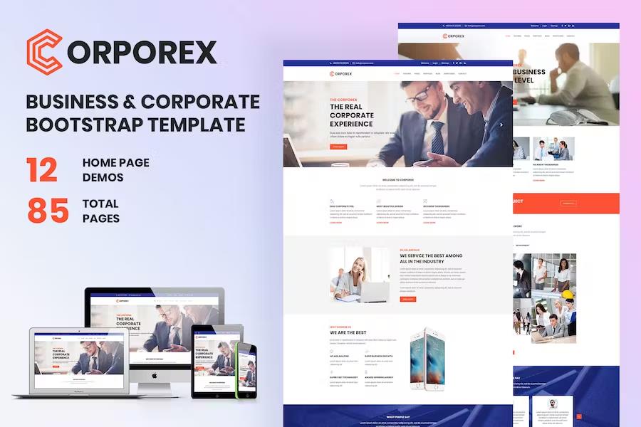 Product preview supplied for Corporex - Business & Corporate Bootstrap Template