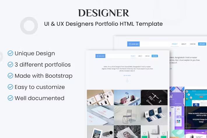 DESIGNER - UI & UX Portfolio HTML Template product preview
